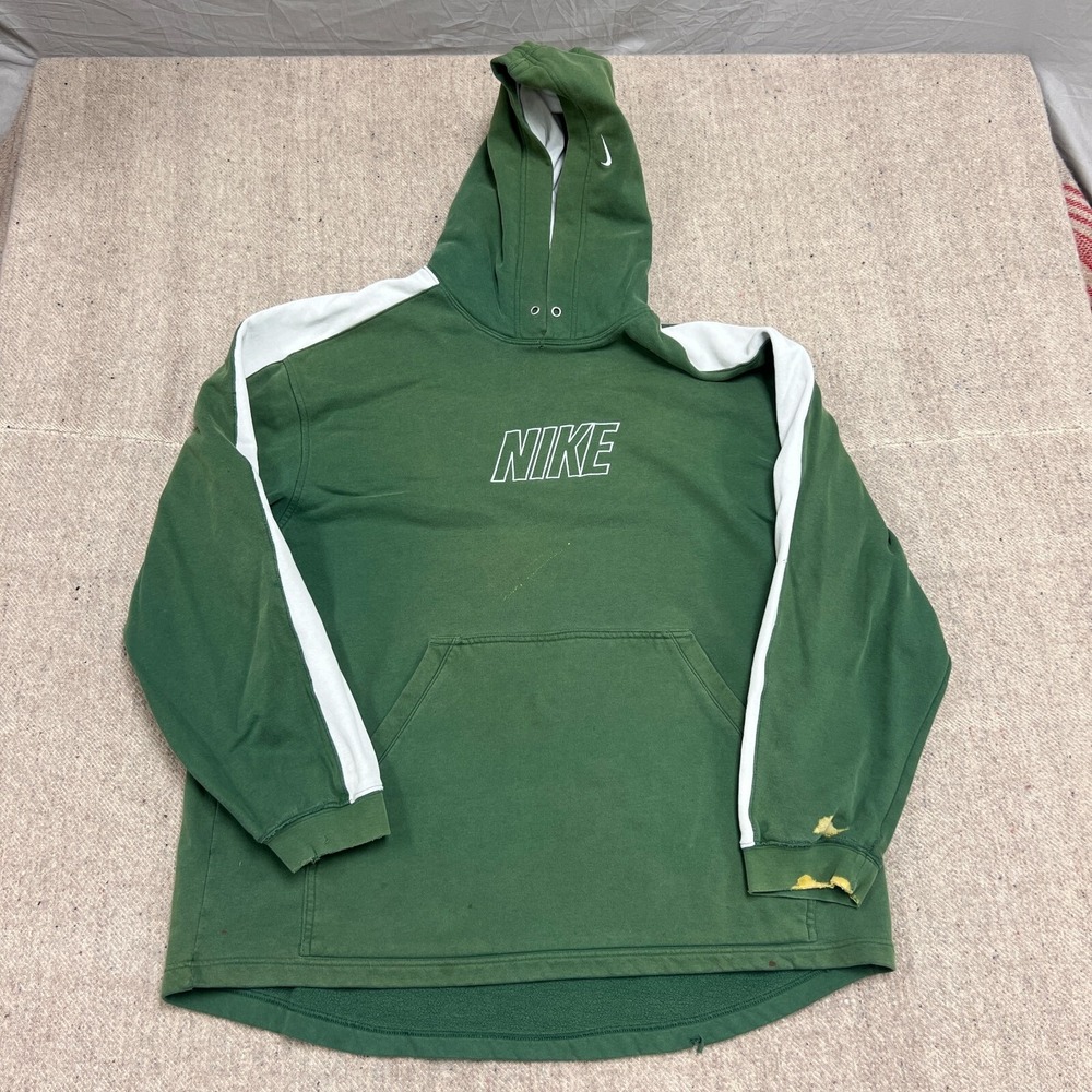 Vintage Nike Hoodie Mens XL Green 2000s Y2K Distressed